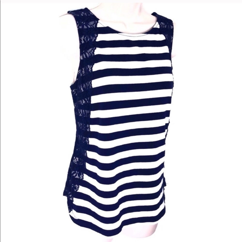 The Limited navy white lace striped tank t…